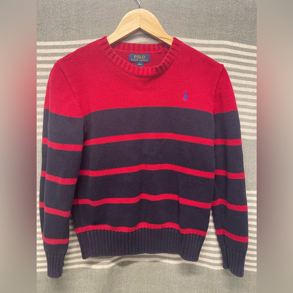Polo Ralph Lauren Red and Blue Striped Crew Neck‎ Sweater Size L